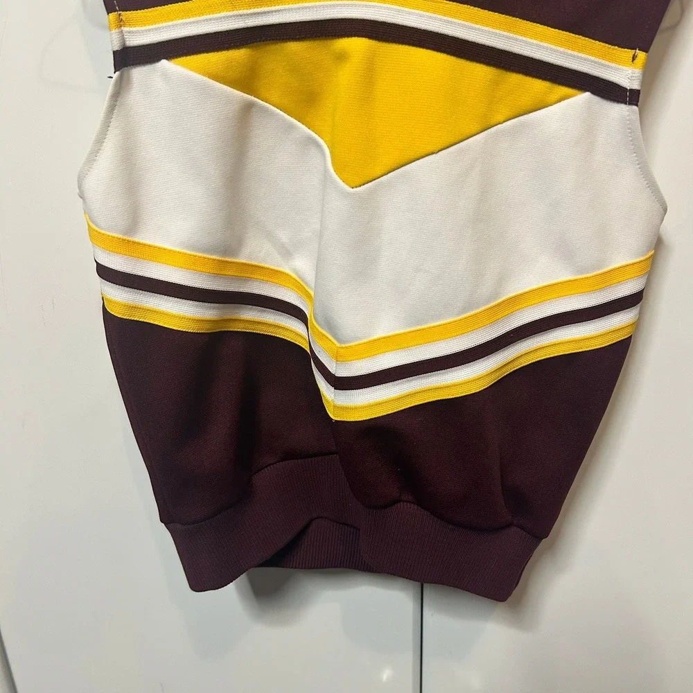 Vintage Dehen RHS Cheerleading Shell Top Burgundy Yellow White Size 34 USA Made